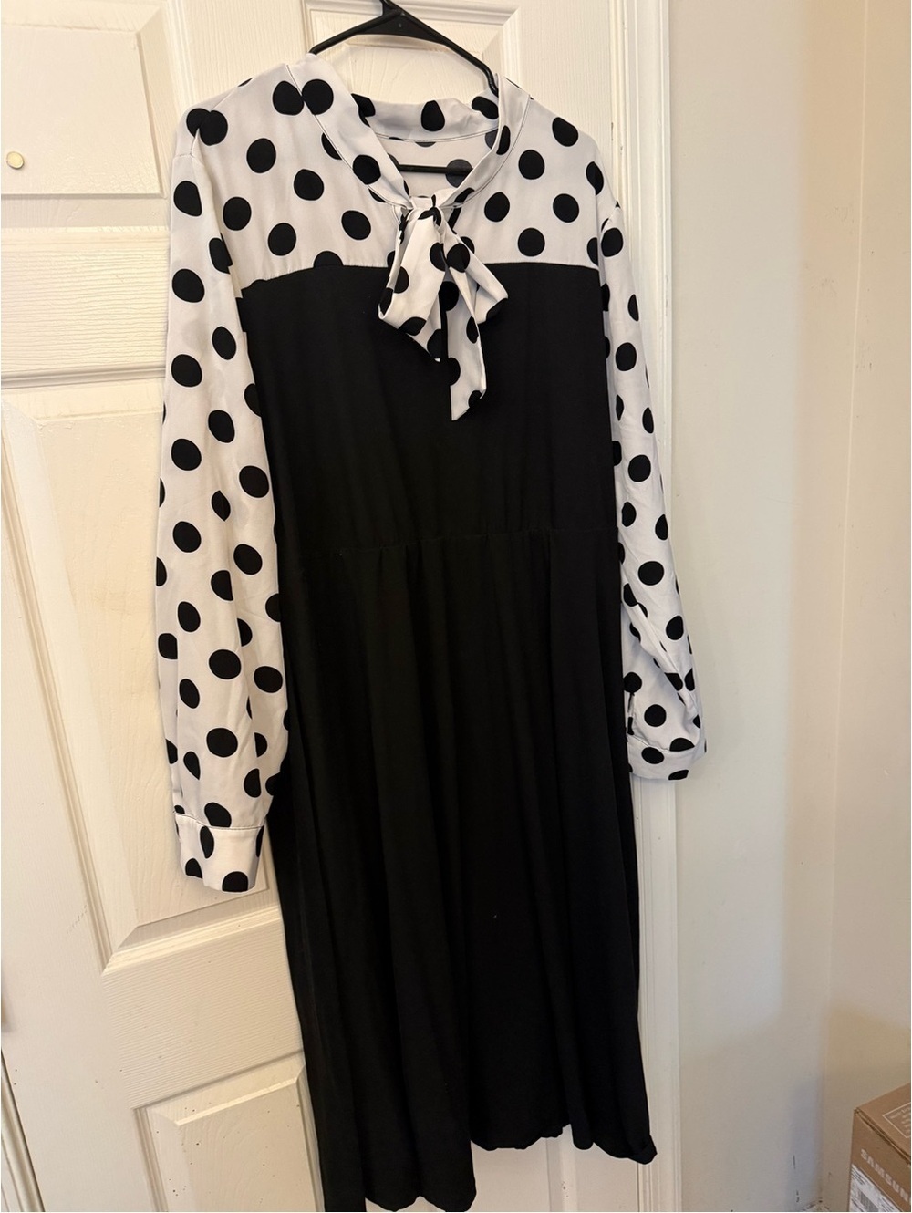 SHEIN Black and White Polka Dot Maxi Dress with Tie Neck